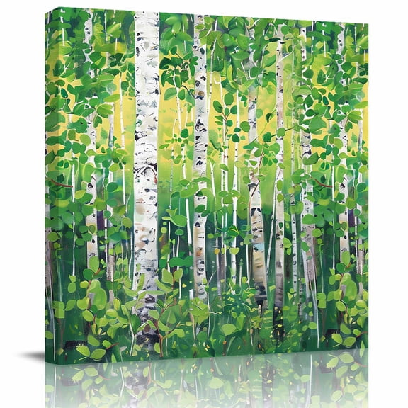 Wild Natural Forest Green Leaves Canvas Artwork Painting Art, Oil Painting Botanical Tree Square Framed Wall Decorations Prints Picture for Bedroom Kitchen Living Room, 12x12 in