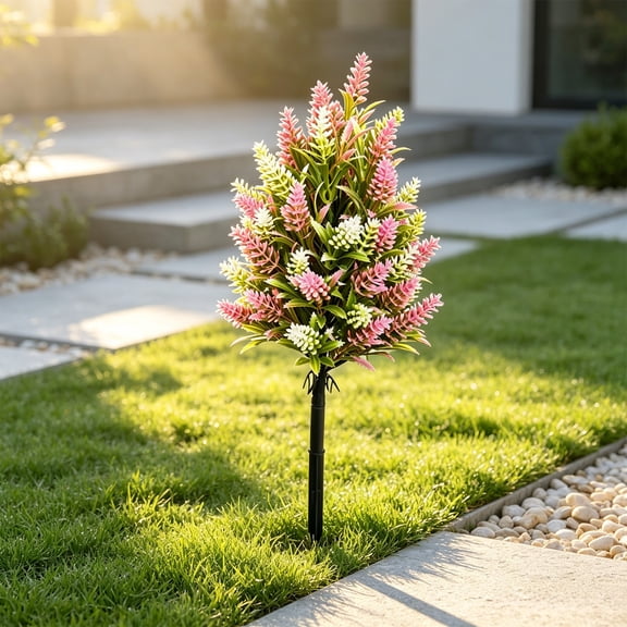 Artificial Flower Plant with Ground Stake UV Resistant Fake Bushes for Porch Outdoor Indoor Decor 17.72in