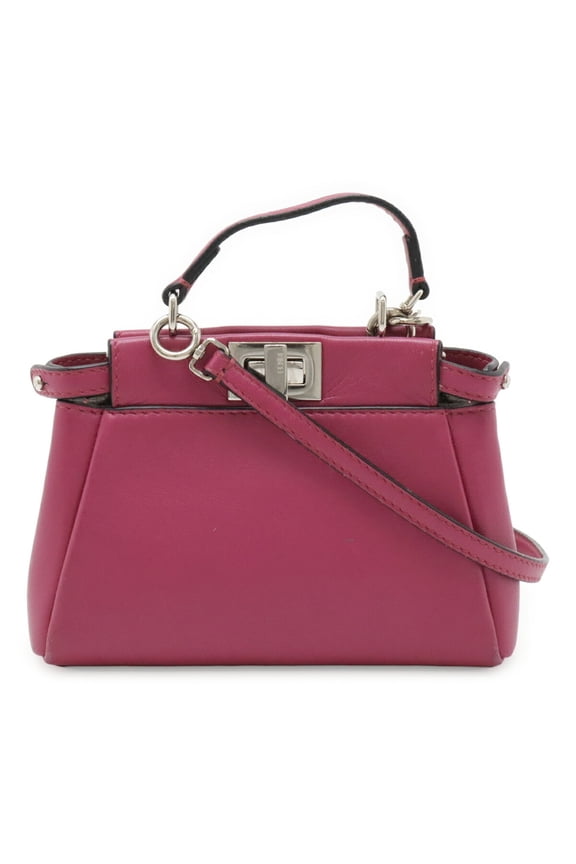 Pre-Owned FENDI Micro Peekaboo Handbag Shoulder Bag Leather Rose Purple 8M0355