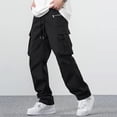 thumbnail image 2 of YUELONGHU Adult Men Casual Pants Black Cargo Pants Men Slim Fit Sports Pants Men's Autumn Thin Slim Fit Breathable Wear Pants Straight Quick Drying Casual Woven Running Trousers for Men, 2 of 9
