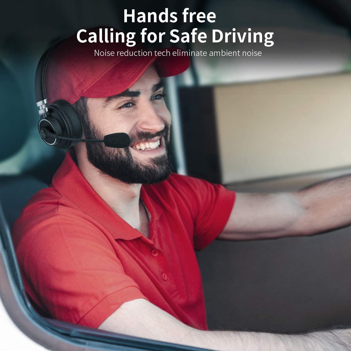 Trucker Bluetooth Headset/Office Wireless Headset with Extra Boom Noise Reduction Microphone, over the Head Headphone On Ear Car Bluetooth Headphones for Cell Phone, Skype, Truck Driver, Call Center