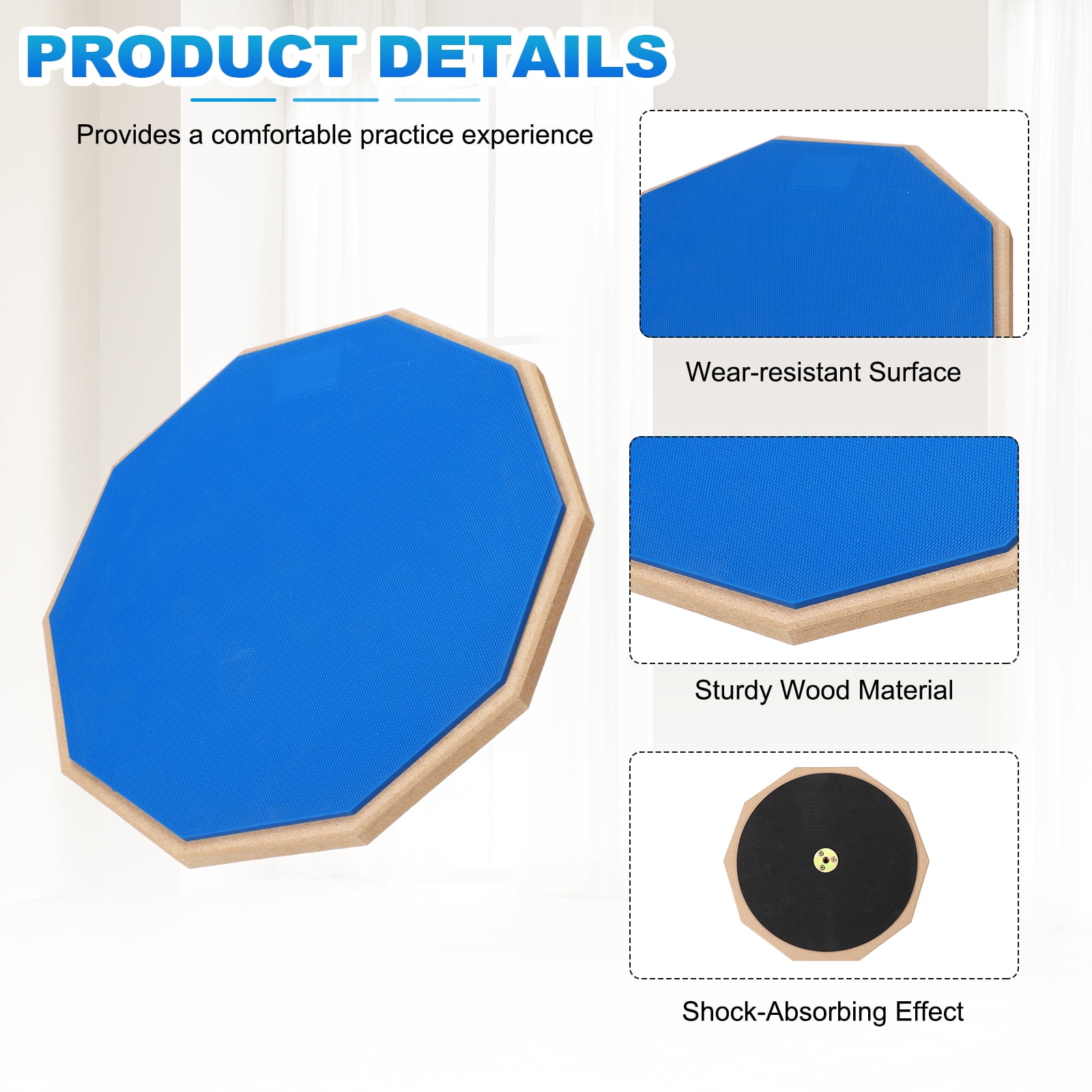 Uxcell Practice Drum Pad Set, 12 Inch Double Sided Silent Snare Drum Pad with 5A Drumsticks for Drummers, Beginners, Quiet Training (Blue)