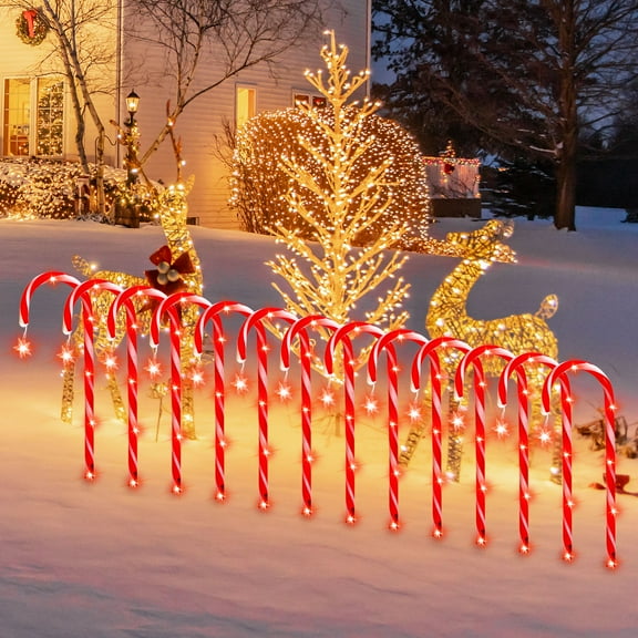10 Red candy Lights with Stakes, Path Lights for Garden Patio Lawn Decoration, Plug-in Candy Cane Street Light