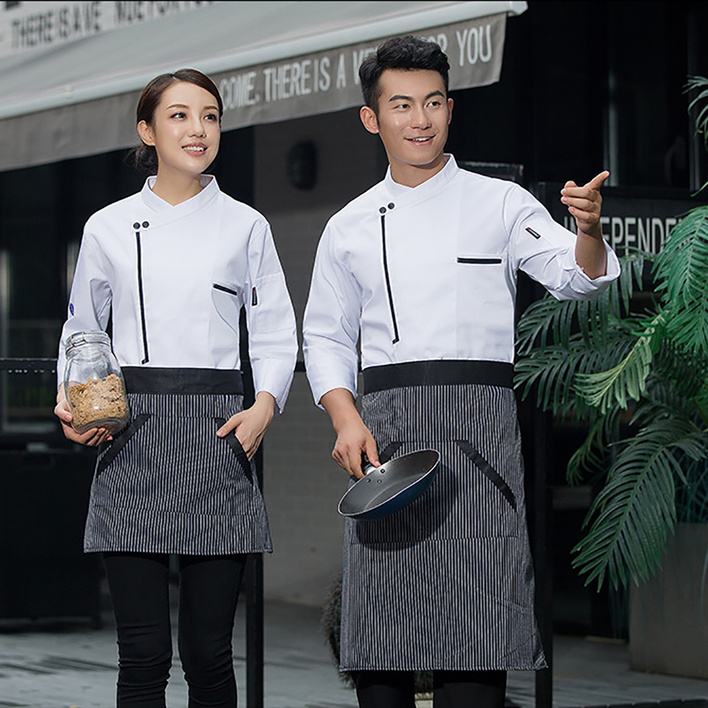 Irene Inevent Chef Coat Unisex-Adult Long Sleeved Air Permeability Bake Easy Clean Cooking Uniform for Autumn and Winter Restaurant Cake Shop White L - image 5 of 10