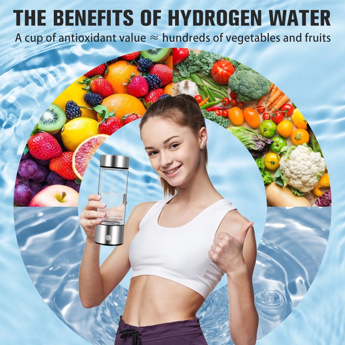 H2next Hydrogen Water Bottle, Hydrogen Water Generator with SPE & PEM Technology, Portable, 14.2 OZ, Silver