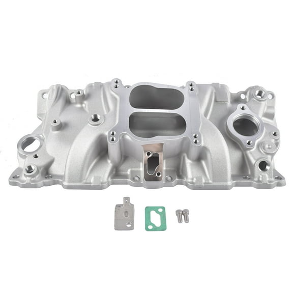 NEWZQ Front 2104 Engine Intake Manifold for Small Block Chevy 262 - 400 V8 1987-1995 Silver 1Pc