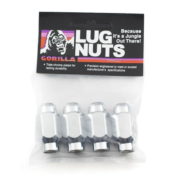 Gorilla Lug Nut 68187LB ET Ultra Style Long; 1/2 Inch x 20 Thread Size; 60 Degree Conical; 1.8 Inch Overall Length; 13/16 Inch Hex Size; Chrome Plated; Steel; Pack Of 4 With Bagged Packaging