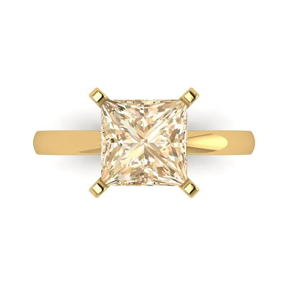 3 ct Princess Cut Natural Morganite Solitaire Engagement Ring for Women in 14K Yellow Gold