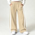 thumbnail image 4 of Girls Color Block Sweatpants with Pockets Casual Fashion Baggy Elastic Waist Kids Wide Leg Pants Beige 12, 4 of 9