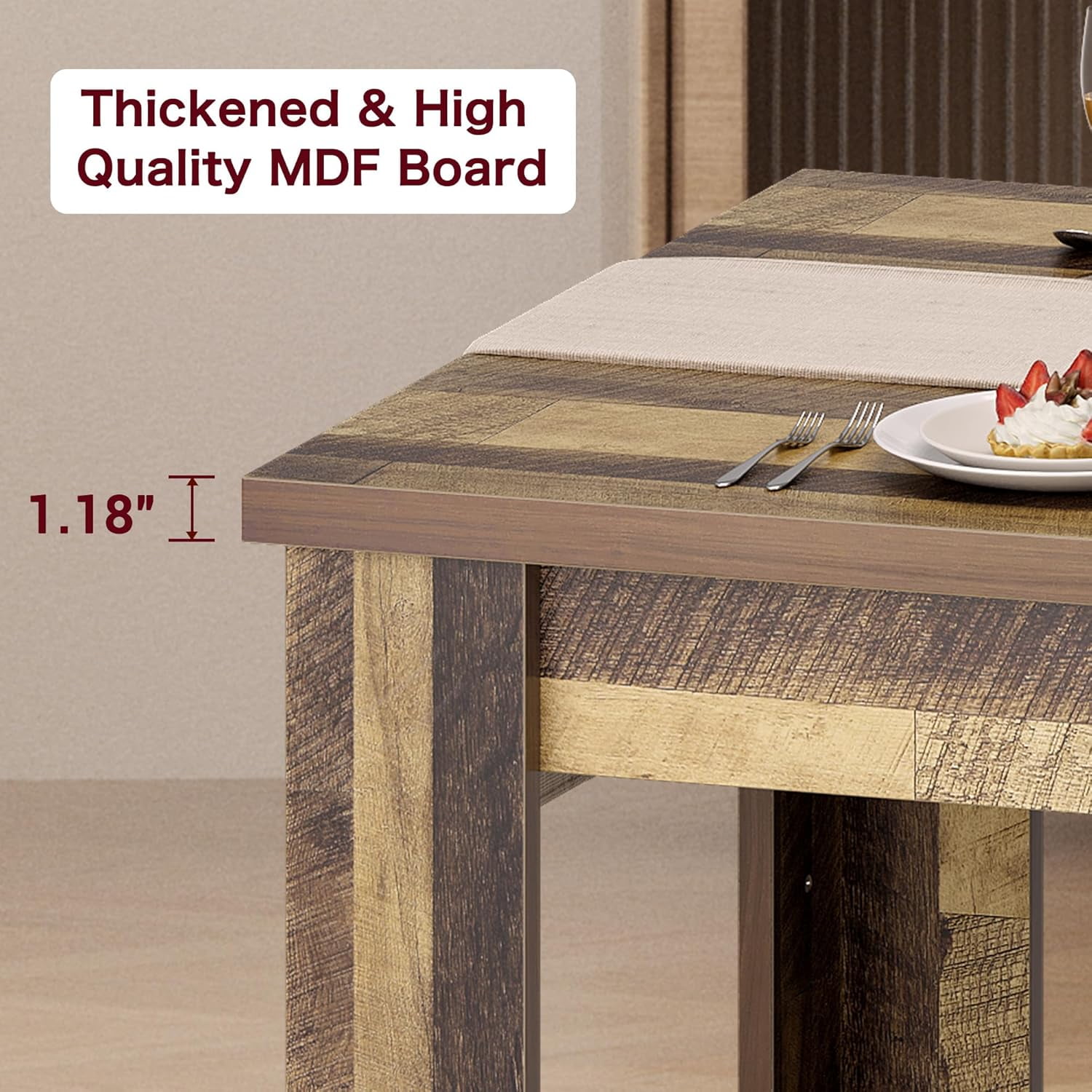 AOILE 63" Rectangular Dining Table for 4–6, Farmhouse Kitchen Table, Wood Dinner Table, Rustic Brown/Gray