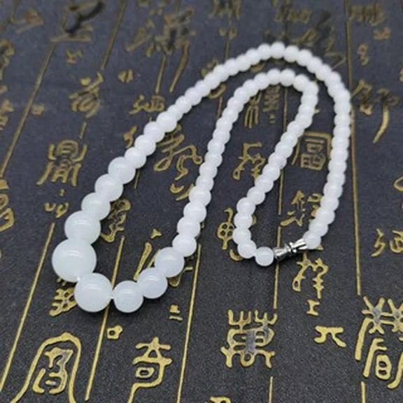 K-KED Beautiful 6-14mm White jade Round Beads Gemstone Necklace 18"