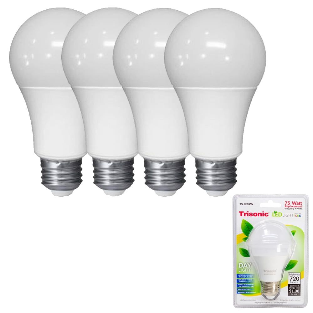 sejr kulhydrat Elektrisk 4 Pc LED Light Bulb Daylight Energy Brightness 720 Lumens 75W Output  Replacement - Walmart.com