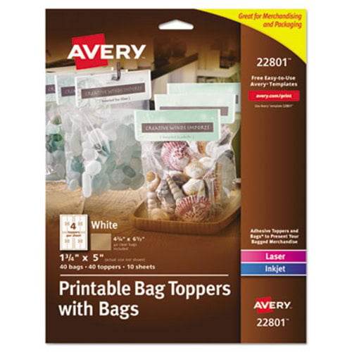 Avery Printable Bag Toppers with Bags, 13/4 x 5, White, 40/Pack