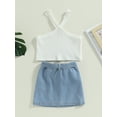 thumbnail image 4 of Bagilaanoe 2pcs Little Girls Skirt Set Sleeveless Camisole Tops + Denim Mini Skirt with Belt 3T 4T 5T 6T 7T 8T Kid Casual Outfits, 4 of 7