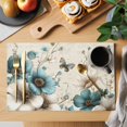 thumbnail image 2 of Teal Tulip Butterfly Placemats Set of 6 Turquoise Floral Farmhouse Beige Place Mats Indoor Wipeable Table Mats Washable Cloth Dining Table Placemats for Kitchen Holiday Party Home Decor 13x19 Inch, 2 of 9