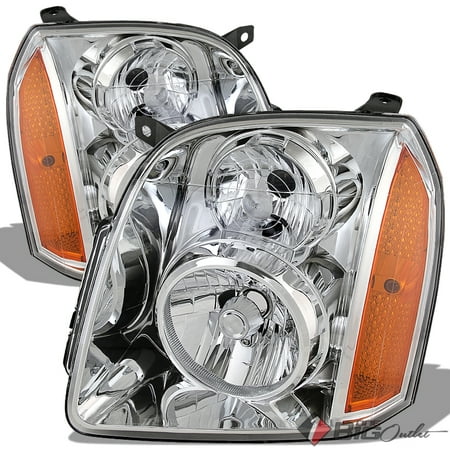 For 2007-2014 Yukon/Yukon XL Chrome Housing Headlights Assembly Replacement LH+RH Pair L+R/2008 2009 2010 2011 2012 (Best Replacement Headlight Assembly)