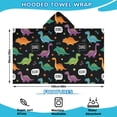 thumbnail image 2 of Black Dinosaurs Speech Bubbles Pattern Hooded Bath Towel，60"x35" for Ages 3 To 12 Kids, Quick Dry Lightweight Soft Microfiber Hood Beach Towel Cover Up for Kids, 2 of 7
