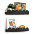 thumbnail image 2 of Sunlit Scalloped Nursery Bookshelf, Set of 2, Picture Ledge Shelf for Wall Decor, Woven Natural Fibre Floating Shelves for Books, Toys, Photo Frames, Nursery, Boho Modern Farmhouse Book Shelf, Black, 2 of 8