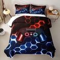 thumbnail image 2 of meiyoeat Gradient Gamepad Bed Spread Queen for Boys Gamers, Neon Honeycomb Red Blue Gaming Queen Coverlet Set, 3-Piece 1 Quilt and 2 Pillowcases, 2 of 7