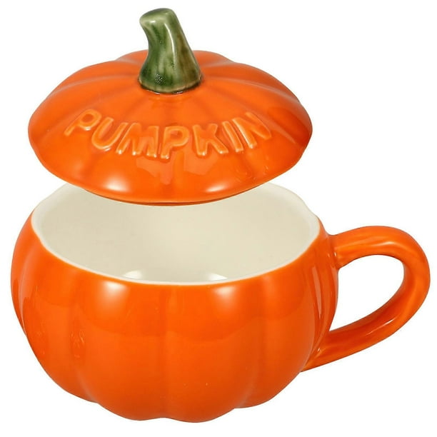 Halloween Thanksgiving Pumpkin Shaped Ceramic Coffee Mug with Lid – Thick Bottom Tea Cup for Home and Office Use