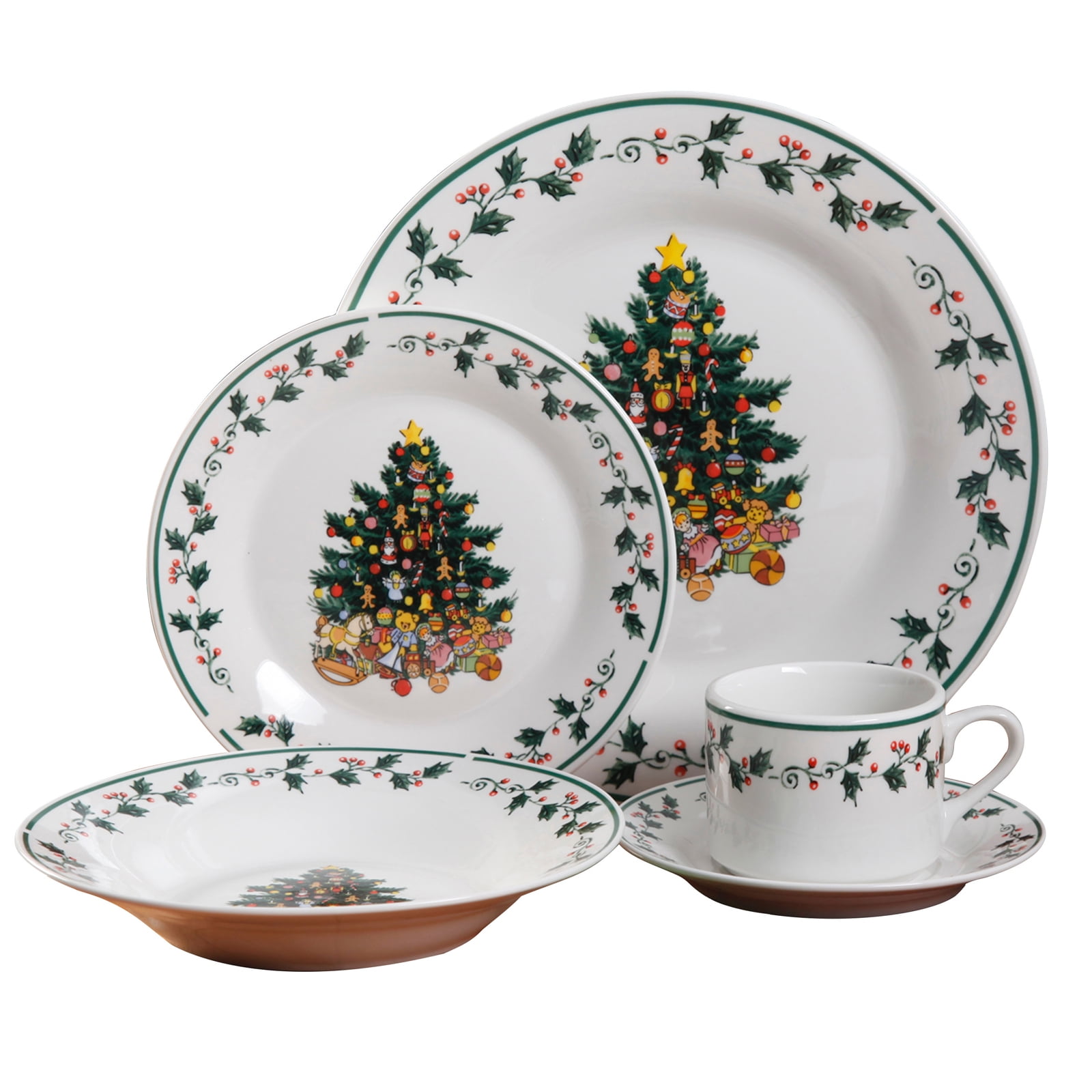 Tree Trimmings 20 pc Dinnerware ceramic Set dishes christmas theme By Gibson 