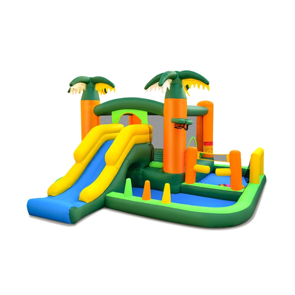 Aimee Lii 8-in-1 Tropical Inflatable Bounce Castle with 2 Ball Pits Slide and Tunnel Without Blower, Outdoor Bounce House for Kids 3-6 Aimee Lii 8-in-1 Tropical Inflatable Bounce Castle with 2 Ball Pits Slide and Tunnel Without Blower, Outdoor Bounce House for Kids 3-6