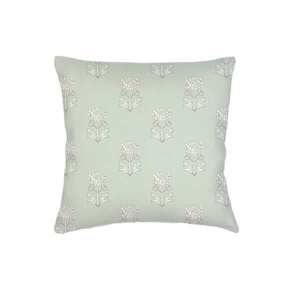 Mint Green Block Print Linen Pillow 20x20 Down Alternative