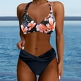 thumbnail image 2 of Bikini for Women Floral Print Two Piece Bathing Suits Push Up Bikini Set Vintage Swimwear Halter Top Brief Bottom Black M, 2 of 5