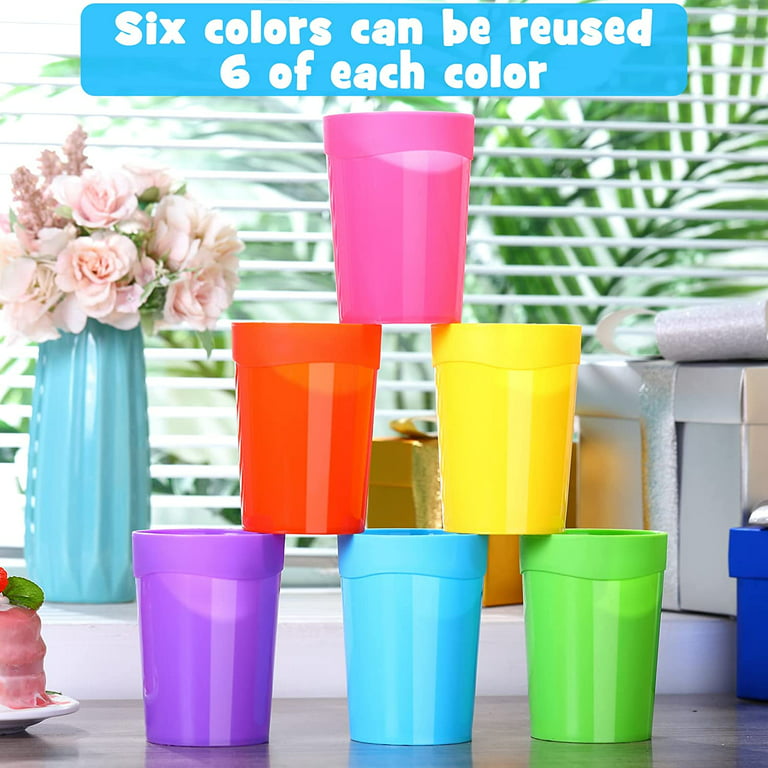 Chainplus Kids Cups - Set of 12 Reusable Plastic Cups- 9 oz Drinking Cups  for Kids - BPA Free Cups Top Rack Dishwasher Safe Cups - Assorted Colored  Cups - Party Cups For Kids Adults 