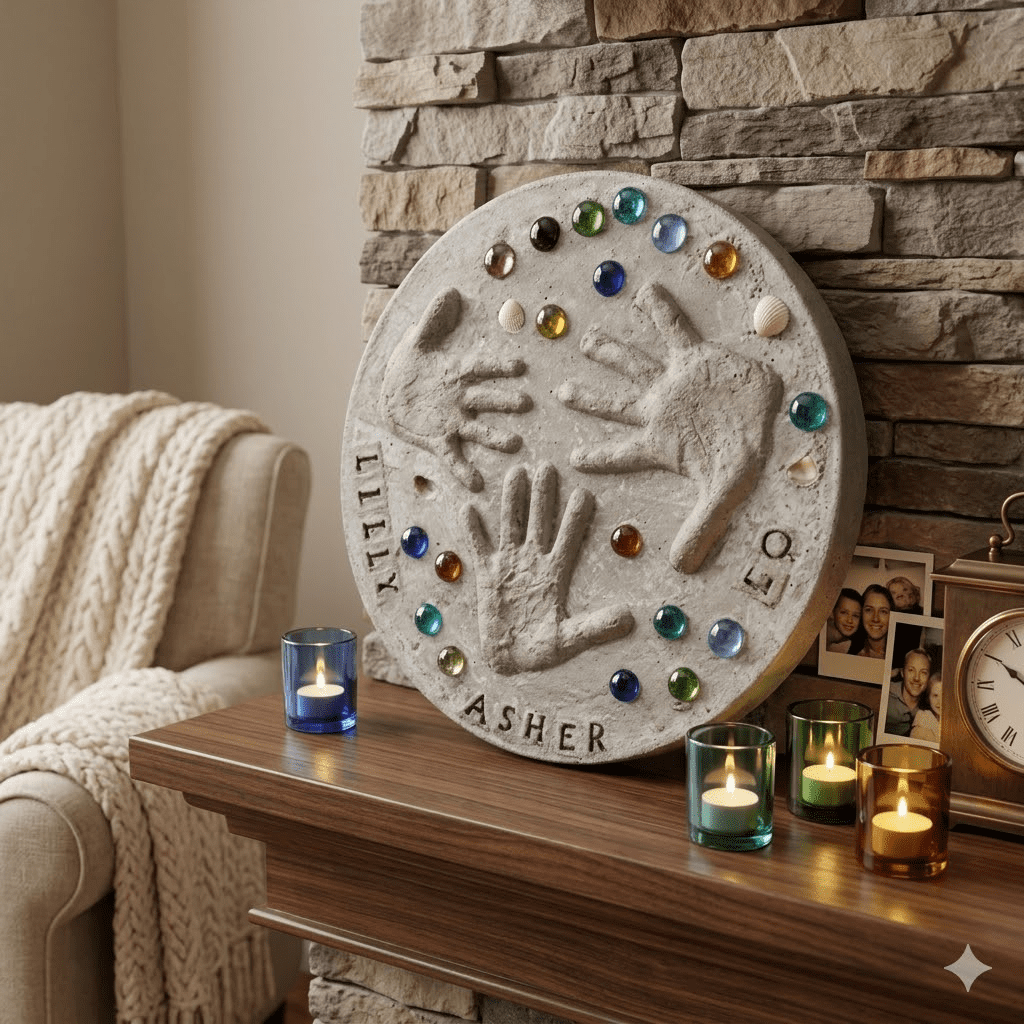DIY Stepping Stone Kit for Kids - Personalized Handprint, Footprint & Pet Paw Keepsake Maker - All-in-One Cement Craft Mold Set with Gems for Garden Decor, Family Activities & Gifts