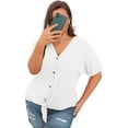 thumbnail image 6 of Cueply Womens Plus Size Tops Short Sleeve V Neck Waffle Knit Tunic Blouse Tie Front Button up T Shirts, 6 of 8