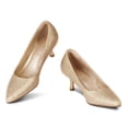 thumbnail image 2 of LuckLilac Women's Pumps 2.1inch Shoes Slip-Resistant Dress Shoes, Low Kitten Heel, Pointy Toe, Gold,9.5M, 2 of 5