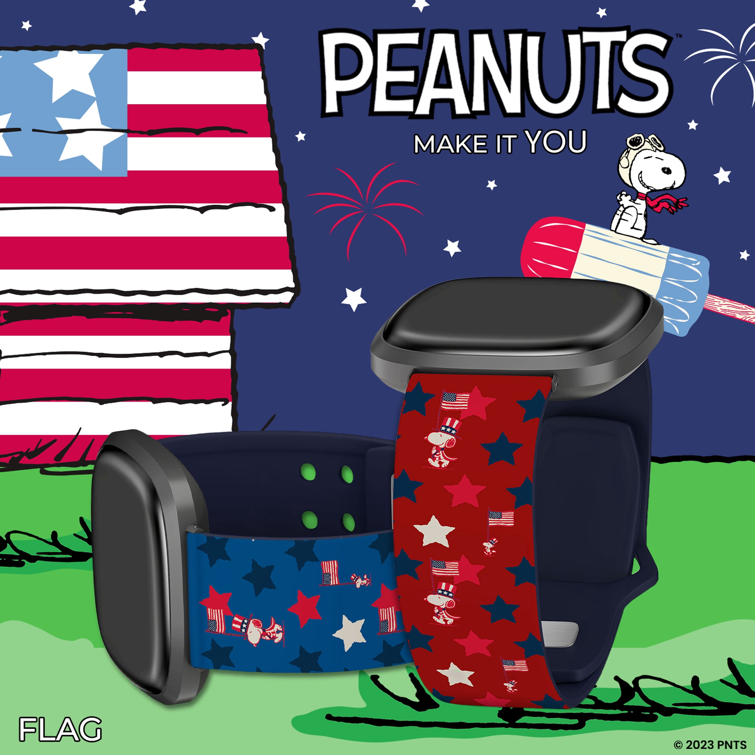 Peanuts Patriotic HD Unisex Watch Band Compatible with FitBit Versa 3 & Sense (20mm Long Flag) by Affinity Bands
