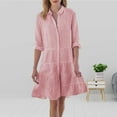 thumbnail image 2 of Aayomet Women's Long Sleeves Maxi Dress Long Sleeve V Neck Button Down Loose Flowy Tiered Mini Dress with Belt,Pink L, 2 of 5