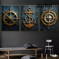 thumbnail image 2 of 2D Flat, 3pcs Navy Blue Golden Coast Frameless Canvas Wall Art - 15.7x23.6 Inches, Modern Nautical Decor with Compass and Anchor Design, Suitable for Living Room Home Decoration, Coastal Home Decor,, 2 of 4