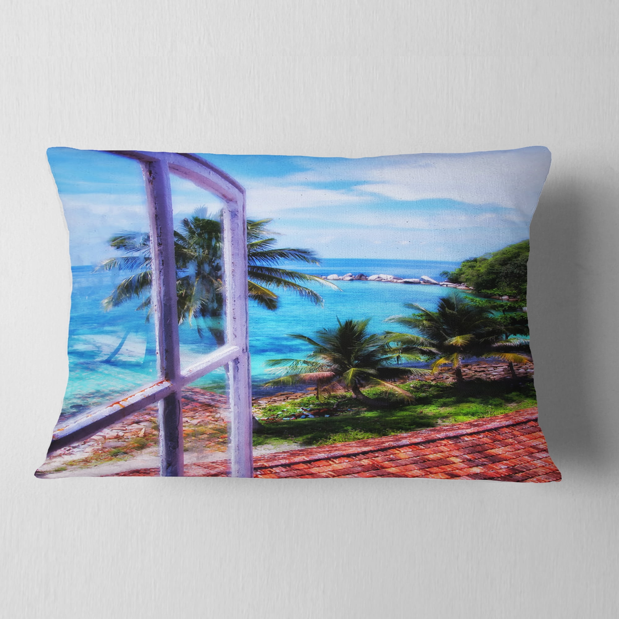 Designart Light House Window View - Landscape Photo Throw Pillow - 12x20