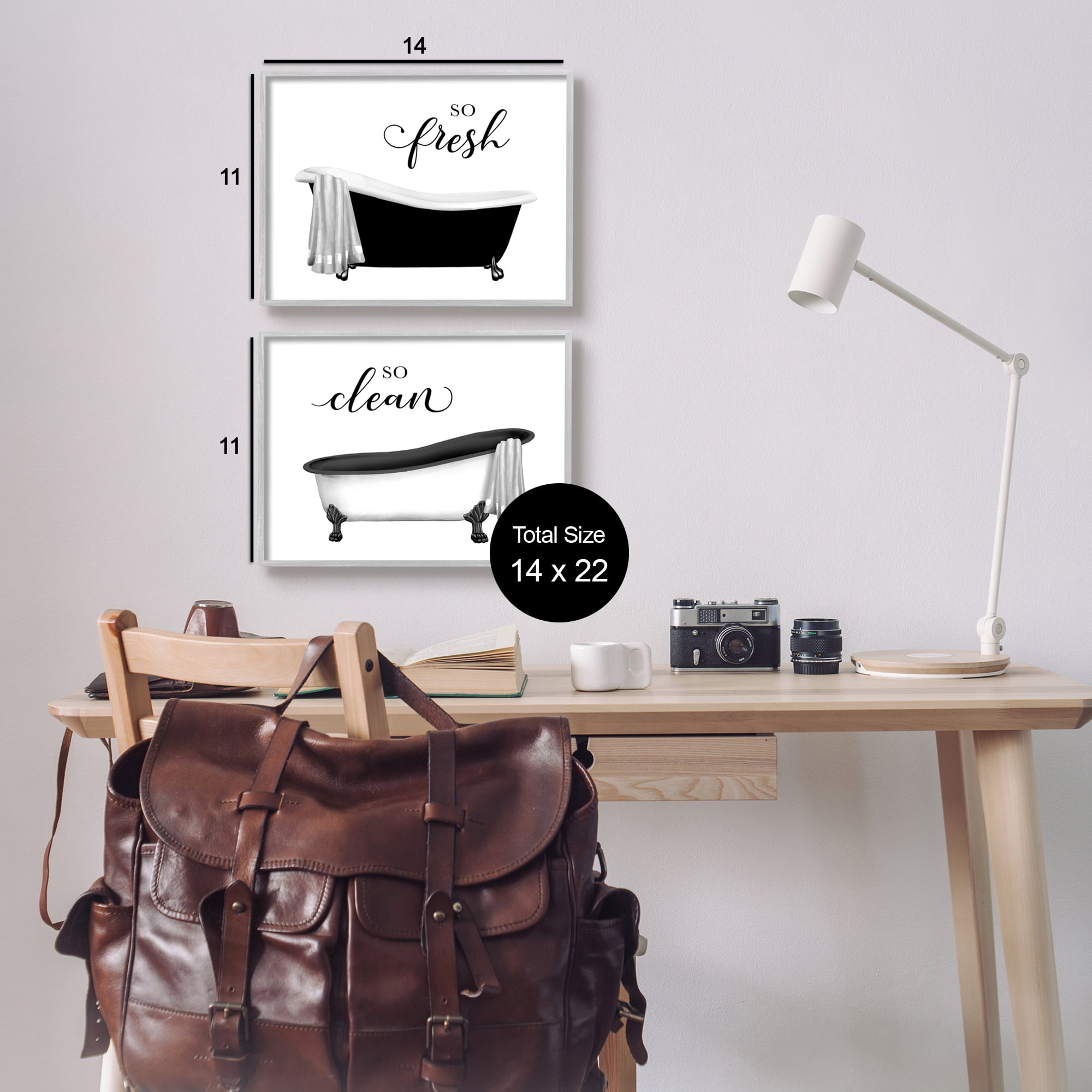 Stupell Industries So Fresh & Clean Bathtubs Typography Painting Gray Framed Art Print Wall Art, Set of 2