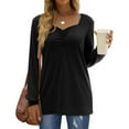 thumbnail image 5 of HAiming Women's V Neck Tops 2025 Trendy Solid Long Sleeve Pleated Tunic Shirts Fall Casual Loose Pullover Blouse, 5 of 9