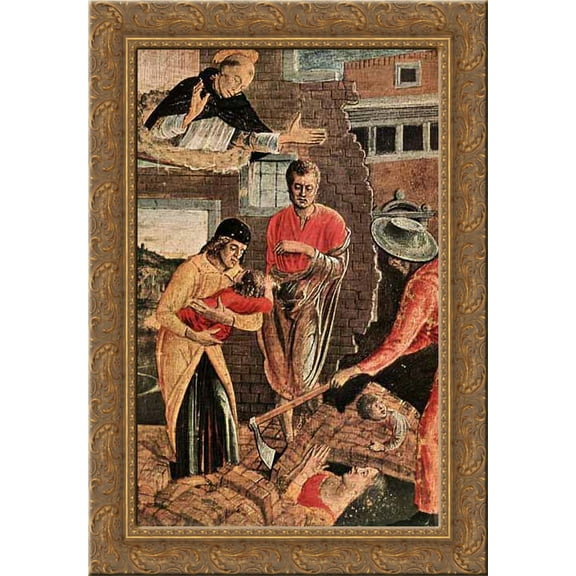 Polyptych of San Vincenzo Ferreri 19x24 Gold Ornate Wood Framed Canvas Art by Bellini, Giovanni