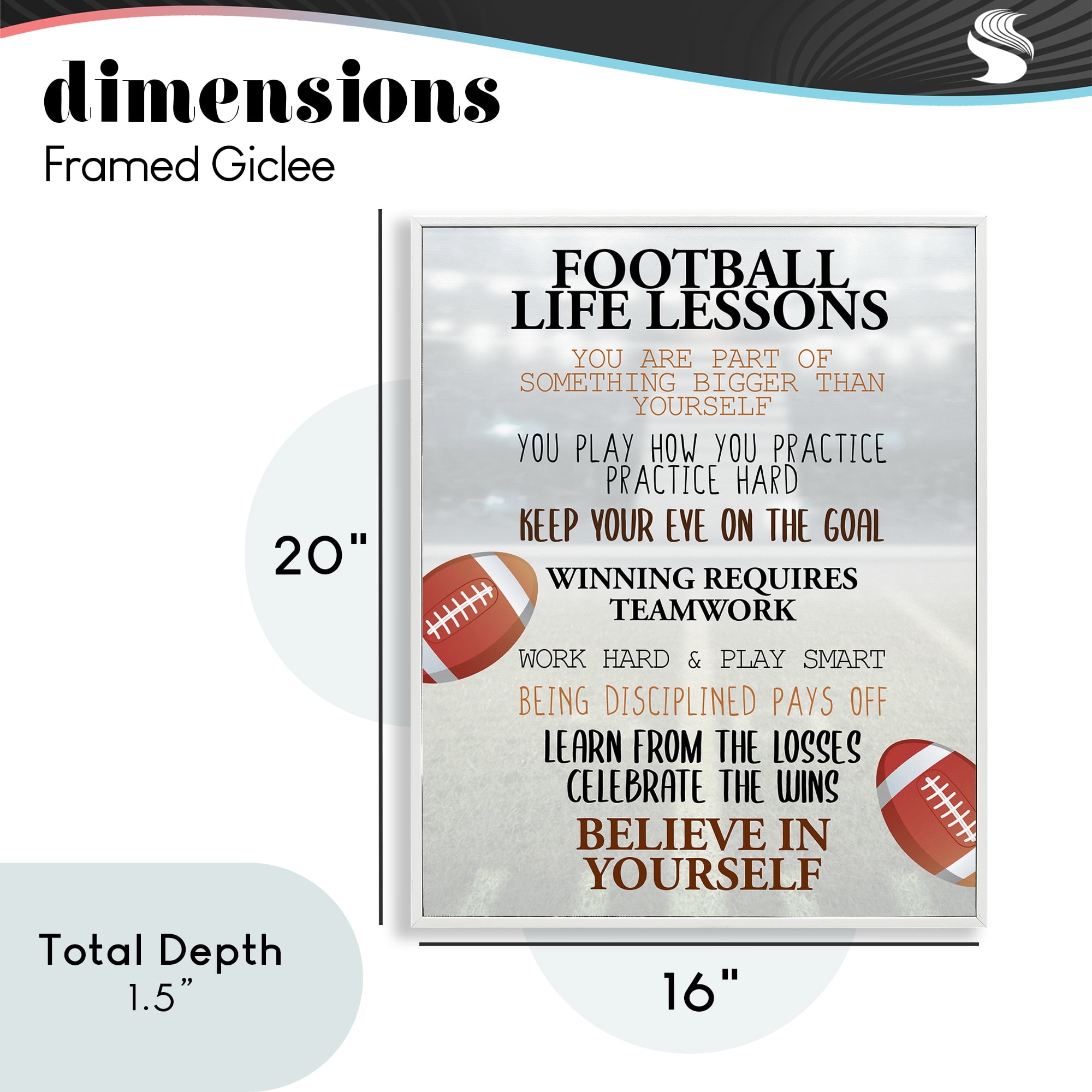 Football Life Lessons White Framed Giclee Art, design by Kim Allen