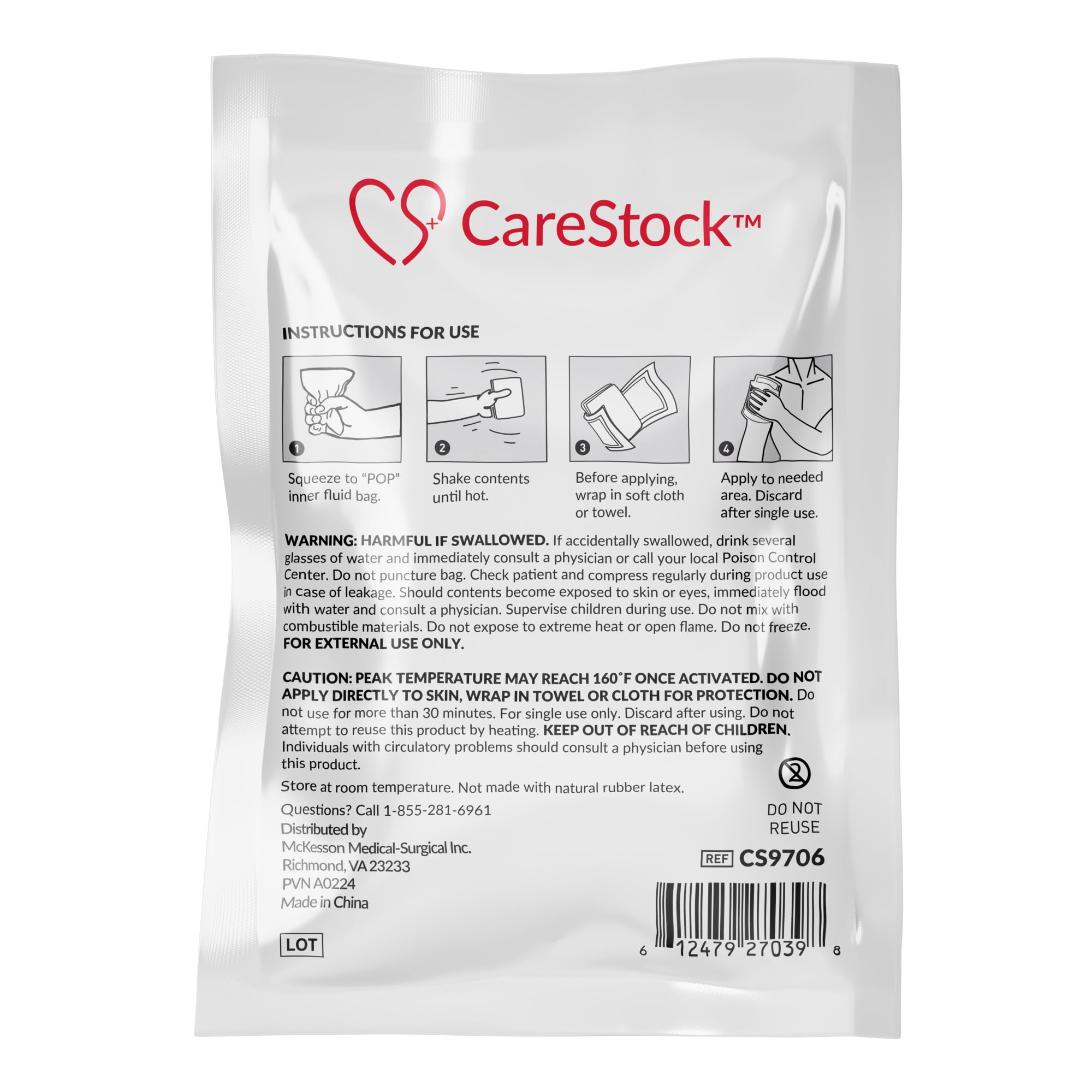 CareStock Instant Hot Pack, Disposable, 5 in. x 7 in., 1 Count, 24 Packs, 24 Total