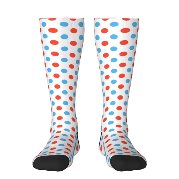 Balery Red Blue Polka Dots Calcetines novedosos Calcetines deportivos Calcetines hasta la rodilla Calcetines de algodón Calcetines originales y geniales