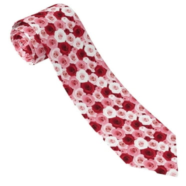Qekee Rose Print Men's Ties Neckties Formal Ties For Men,Classic Men's Silk Tie