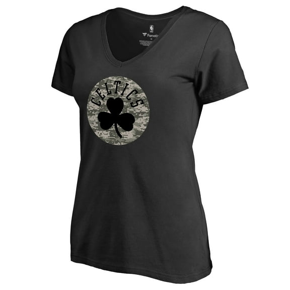 Women's Black Boston Celtics Cloak Camo V-Neck T-Shirt