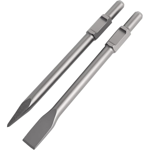 2 count 1-1/8" Hex Shank Concrete Breaker Chisel Set | Point and Flat Chisel Bits, 40Cr Alloy Steel for Electric Demolition Jack Hammer Made of 40Cr Steel. Includes