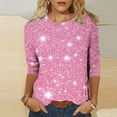 thumbnail image 2 of YUGYXL Trendy 3/4 Sleeve Tshirts for Women Sparkly Sequin Comfy Shirts Crew Neck Lightweight Tops Casual Soft Tunics Blouse Vacation Tees, 2 of 6