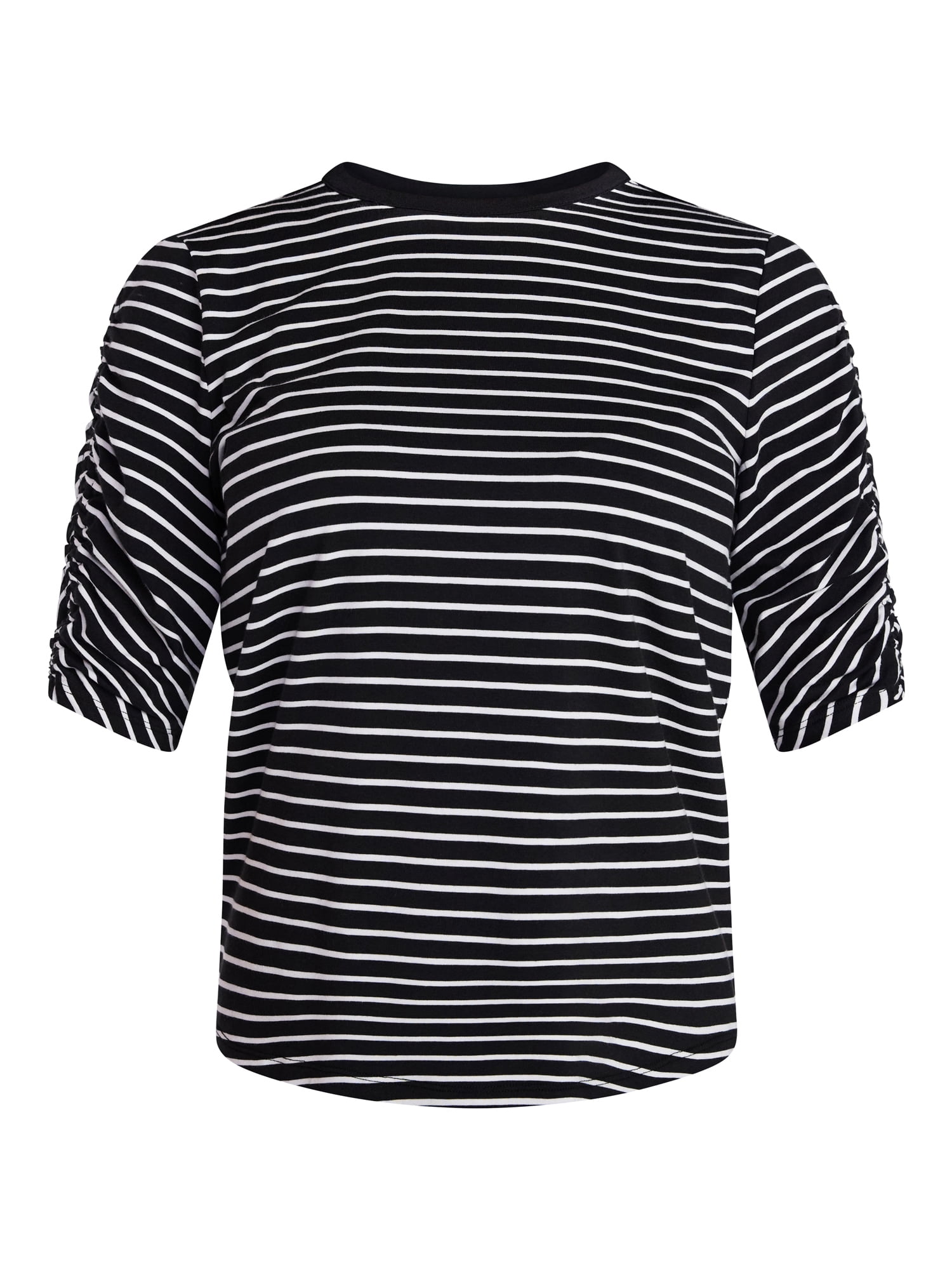 Time and Tru Women's Ruched Elbow Sleeve Tee, Sizes XS-XXXL