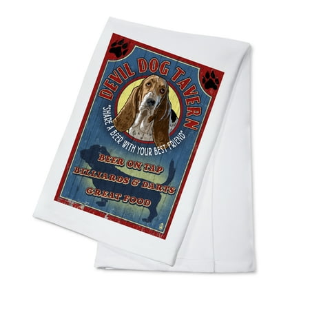 Devil Dog Tavern Vintage Sign - Basset Hound - Lantern Press Artwork (100% Cotton Kitchen