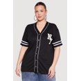 thumbnail image 2 of Women's Plus Size Chenille NY Patch Graphic Varsity Stripe Baseball Jersey, 2 of 4
