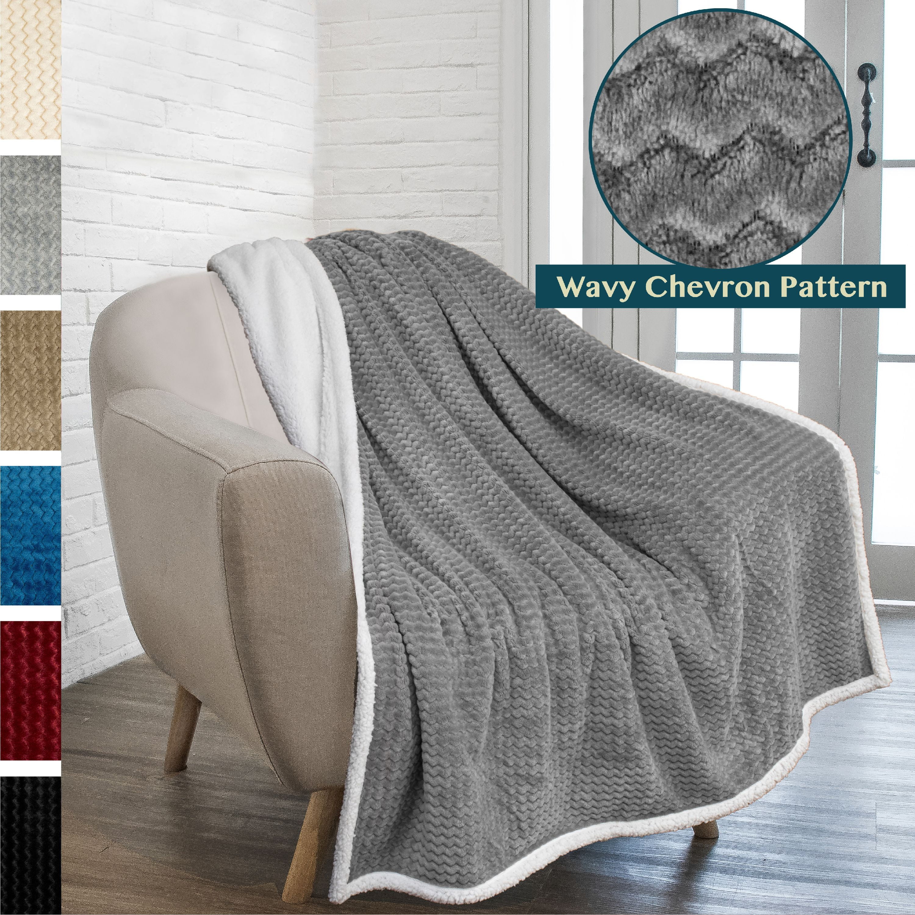 PAVILIA Premium Chevron Sherpa Throw Blanket | Soft Reversible Grey Fleece  Blanket Throw | Plush, Fuzzy Throw for Couch Sofa, Lap TV Blanket| 